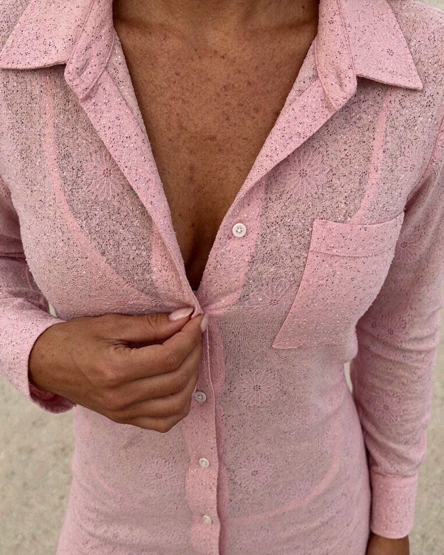 Lace eyelet and button detail on the CiCiBird coverup in light pink